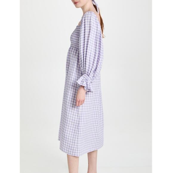 Sleeper Atlanta Lavender Vichy Purple Linen Gingham Check Midi Dress Medium - Picture 7 of 11